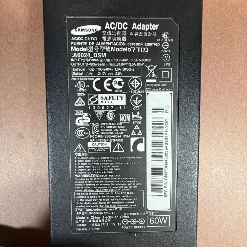 Samsung A6024_DSM AC/DC Adapter 24V 2.5A 60W Barrel, 2-Contact AC US